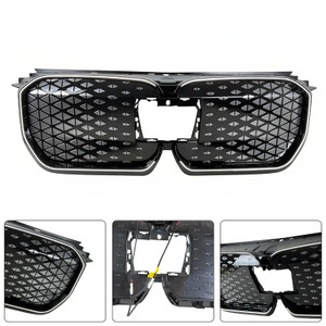 Black Front Bumper Grill Grille Fit BMW iX1 U11 2023-2025 W/LED Light