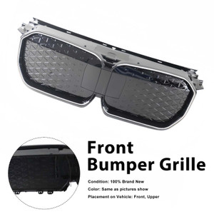 Black Chrome Front Bumper Grill Grille Fit BMW iX1 U11 2023-2025 W/LED Light