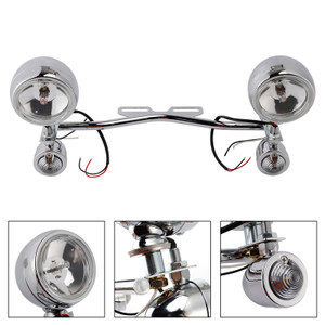 Motorcycle Beam Fog Lamp Custom Chrome W/ Bracket Fits For Racer Bobber Chopper