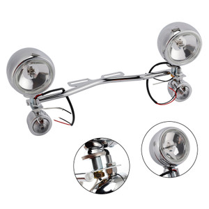 Motorcycle Beam Fog Lamp Custom Chrome W/ Bracket Fits For Racer Bobber Chopper
