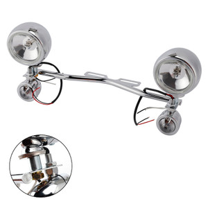 Motorcycle Beam Fog Lamp Custom Chrome W/ Bracket Fits For Racer Bobber Chopper