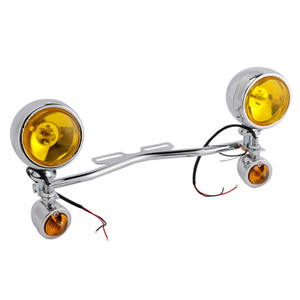 Motorcycle Beam Fog Lamp Custom Chrome W/ Bracket Fits For Racer Bobber Chopper