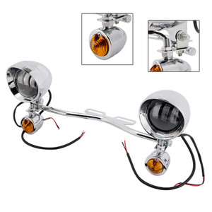 Motorcycle Beam Fog Lamp Custom Chrome W/ Bracket Led For Racer Bobber Chopper