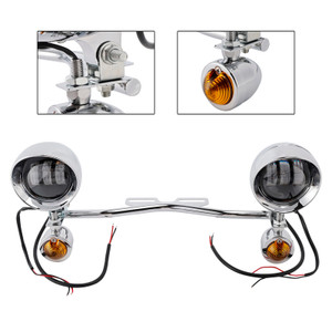 Motorcycle Beam Fog Lamp Custom Chrome W/ Bracket Led For Racer Bobber Chopper