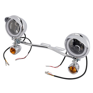 Motorcycle Beam Fog Lamp Custom Chrome W/ Bracket Fits For Racer Bobber Chopper