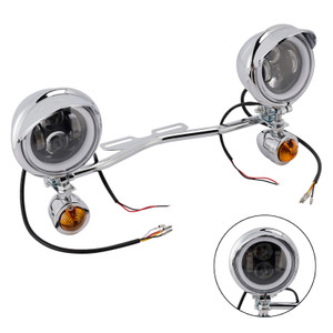Motorcycle Beam Fog Lamp Custom Chrome W/ Bracket Fits For Racer Bobber Chopper