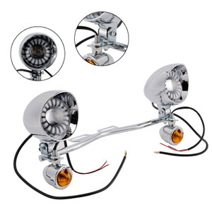 Motorcycle Beam Fog Lamp Custom Chrome W/ Bracket Fits For Racer Bobber Chopper
