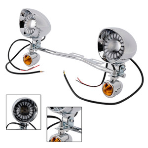 Motorcycle Beam Fog Lamp Custom Chrome W/ Bracket Fits For Racer Bobber Chopper