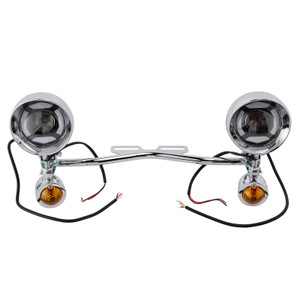 Motorcycle Beam Fog Lamp Custom Chrome W/ Bracket Fits For Racer Bobber Chopper