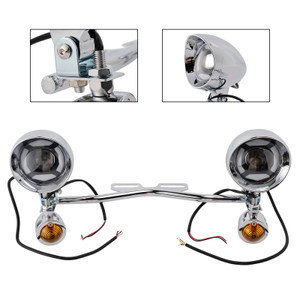 Motorcycle Beam Fog Lamp Custom Chrome W/ Bracket Fits For Racer Bobber Chopper
