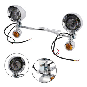 Motorcycle Beam Fog Lamp Custom Chrome W/ Bracket Fits For Racer Bobber Chopper