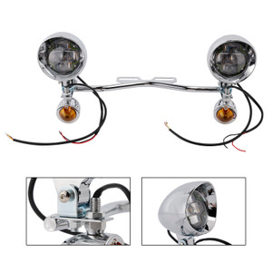 Motorcycle Beam Fog Lamp Custom Chrome W/ Bracket Fits For Racer Bobber Chopper