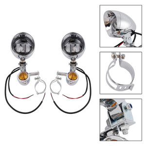 Motorcycle Beam Fog Lamp Custom Chrome W/ Bracket Fits For Racer Bobber Chopper
