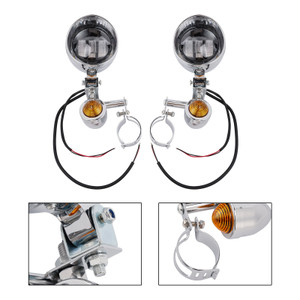 Motorcycle Beam Fog Lamp Custom Chrome W/ Bracket Fits For Racer Bobber Chopper