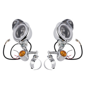 Motorcycle Beam Fog Lamp Custom Chrome W/ Bracket Fits For Racer Bobber Chopper