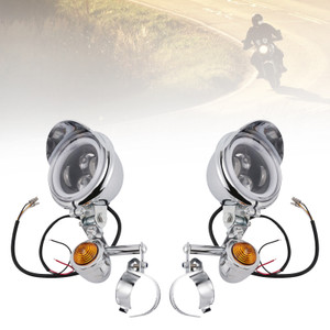 Motorcycle Beam Fog Lamp Custom Chrome W/ Bracket Fits For Racer Bobber Chopper