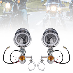 Motorcycle Beam Fog Lamp Custom Chrome W/ Bracket Fits For Racer Bobber Chopper