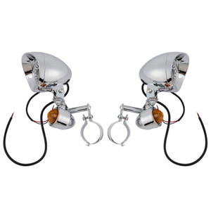 Motorcycle Beam Fog Lamp Custom Chrome W/ Bracket Fits For Racer Bobber Chopper