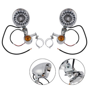 Motorcycle Beam Fog Lamp Custom Chrome W/ Bracket Fits For Racer Bobber Chopper