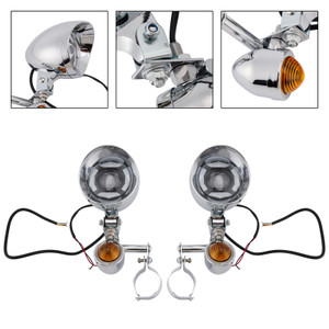 Motorcycle Beam Fog Lamp Custom Chrome W/ Bracket Fits For Racer Bobber Chopper