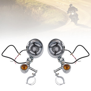 Motorcycle Beam Fog Lamp Custom Chrome W/ Bracket Fits For Racer Bobber Chopper