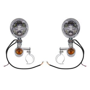 Motorcycle Beam Fog Lamp Custom Chrome W/ Bracket Fits For Racer Bobber Chopper