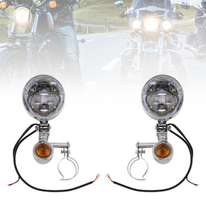 Motorcycle Beam Fog Lamp Custom Chrome W/ Bracket Fits For Racer Bobber Chopper