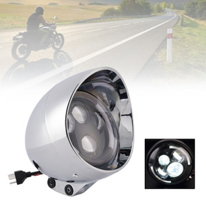 40W 5.75" Beam Headlight Fog Lamp Custom 4000Lm Chrome Fits For Racer Bobber