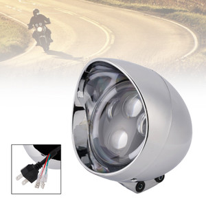 40W 5.75" Beam Headlight Fog Lamp Custom 4000Lm Chrome Fits For Racer Bobber