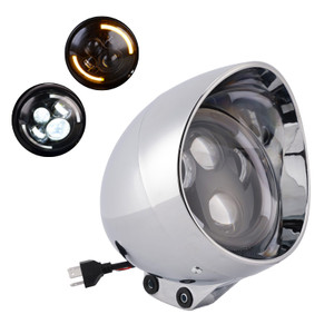 40W 5.75" Beam Headlight Fog Lamp Custom 4000Lm Chrome Fits For Racer Bobber