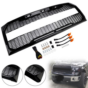 Gloss Black Raptor Style Front Bumper Grille Grill Fit Ford F150 2009-2014