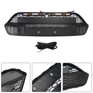 Matte Black Front Bumper Grille Grill Fit Ford Transit Custom 2013-2017 W/LED