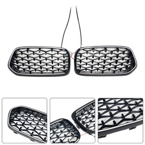Black Front Bumper Grill Grille Fit BMW X2 Series F39 2018-2023 Diamond