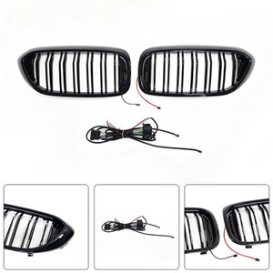 Double Slat Front Kidney Grille Fit BMW 5 Series G30 G31 2017-2020 W/LED