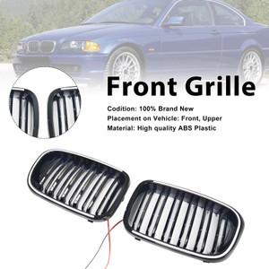 Gloss Black Front Kidney Bumper Grill Grille Fit BMW E46 2-Door 1998-2001 W/LED