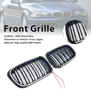 Gloss Black Front Kidney Bumper Grill Grille Fit BMW E46 2-Door 1998-2001 W/LED