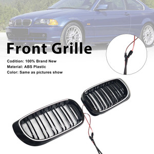Black Front Bumper Grille Fit BMW 3 Series E46 4-Door LCI 2002-2005 W/LED