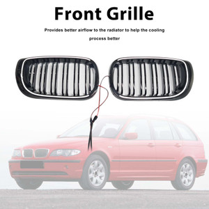 Black Front Bumper Grille Fit BMW 3 Series E46 4-Door LCI 2002-2005 W/LED