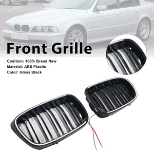 Gloss Black Front Kidney Grill Grille Fit BMW 5 Series E39 1998-2003 W/LED