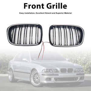 Gloss Black Front Kidney Grill Grille Fit BMW 5 Series E39 1998-2003 W/LED