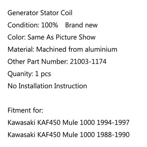 Generator Stator Coil For Kawasaki KAF450 Mule 1000 (94-90)