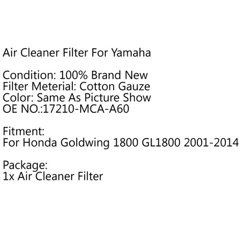 Air Filter Air Cleaner OEM Honda Goldwing 1800 GL1800 (2001-2014), Red