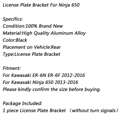 Fender Eliminator License Plate Bracket For Kawasaki Ninja 650 ER-6N ER-6F 12-16