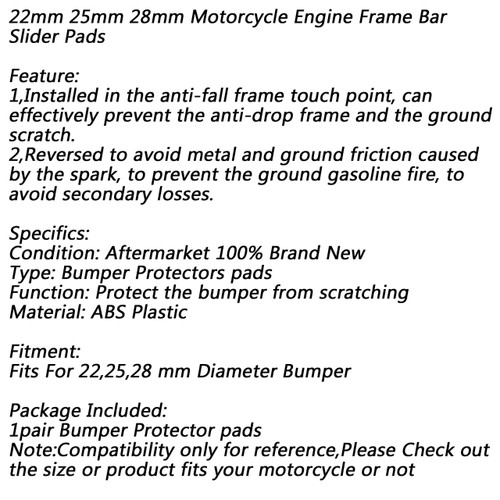 22mm 25mm 28mm Engine Frame Bar Slider Pads Black