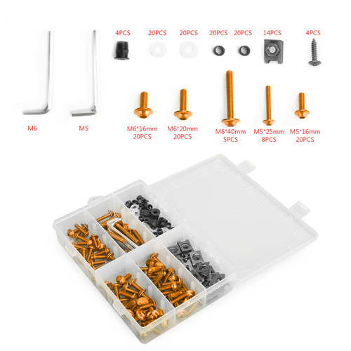 177PCS Sportbikes Fairing Bolts Kit M5/M6 Fastener Screws Gold