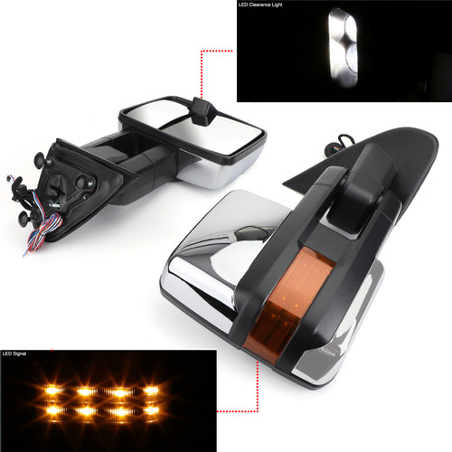 Power Heated Extending Towing View Mirror Signal BLK For CHEVY SILVERADO 2500 3500 MODELS ONLY GMC SIERRA 2500 3500 MODELS ONLY 15-18 Chrome