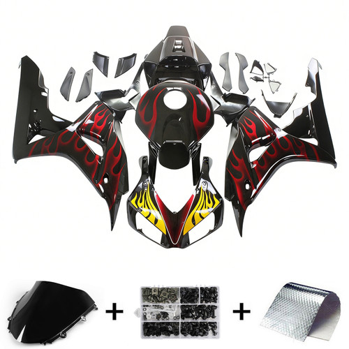 2006-2007 Honda CBR1000RR Black & Red Flame Shark Racing Amotopart Fairings