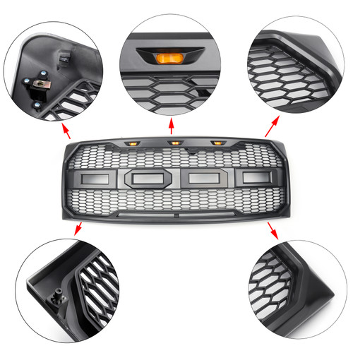 Replacement ABS Front Hood Grille W/ LED Fit 2009-2014 Ford F150 Raptor Style