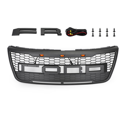 Front Upper Bumper Grille Grill Fit Ford Explorer 2012-2015 With Lights Grey