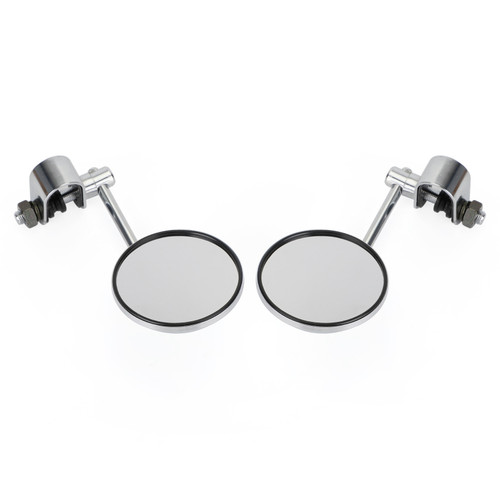 Old style Clamp On 3" Round Chrome Mirrors For Cafe Racer Chopper Bobber